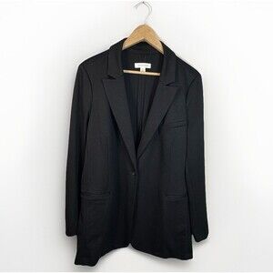 Treasure Bond Blazer Black Knit Stretch One Button Mid Length Career Travel XXL